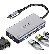 intpw USB C Hub, 4 in 1 VGA to HDMI Adapter with PD 100W, 4K HDMI, Type-A 3.0 5Gbps, 1080P VGA, A...