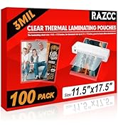 RAZCC Laminating Sheets, 100 Pack Clear Thermal Laminating Plastic Paper Hold 11 x 17 Inch Sheet,...