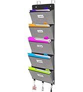 homyfort Over the Door File Organizer, Wall Hanging File Folders with 5 Large Pocket for Mails, M...