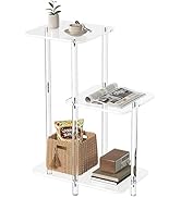 Eglaf Acrylic 3 Tiers Side Table - Square Step End Table - Clear Nightstand Small Bedside Table A...