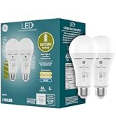 GE LED+ Backup Battery LED Light Bulbs, A21 Rechargeable Light Bulbs for Power Outages and Emerge...