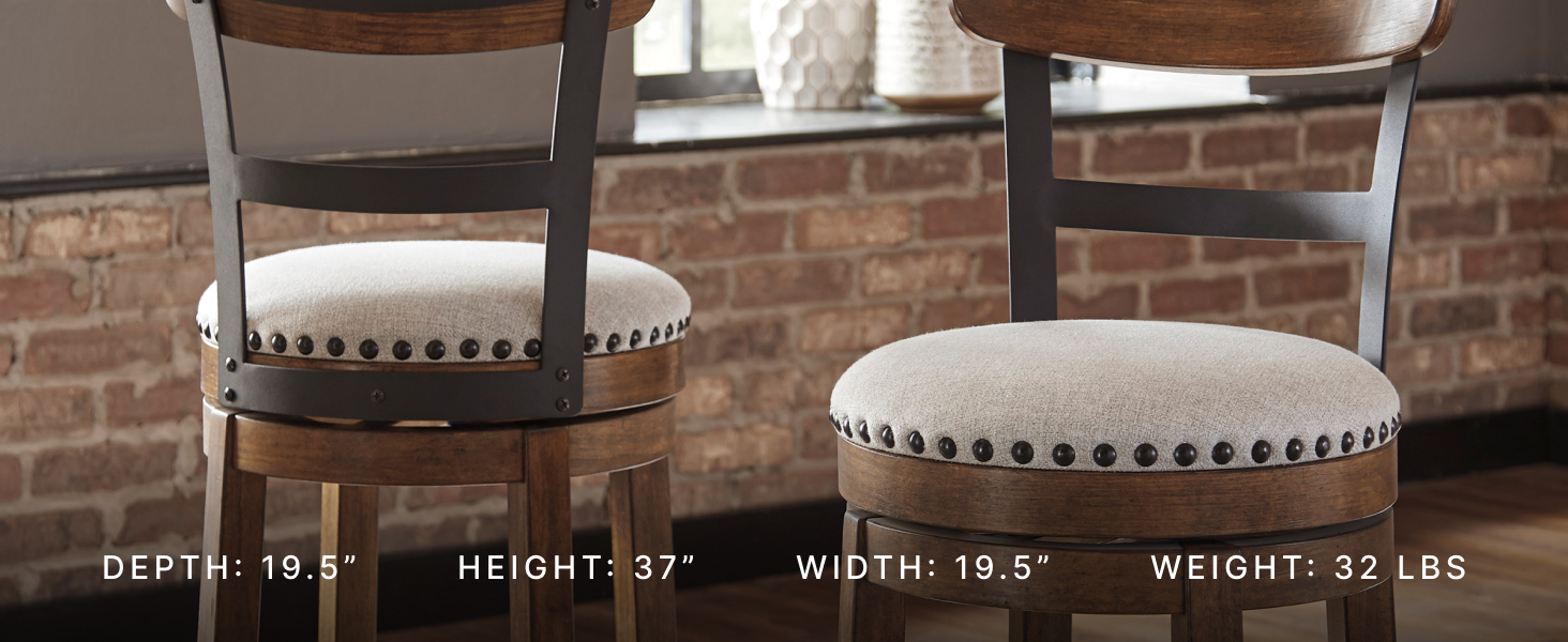 Home kitchen tall seating highlighting sturdy back support in distressed brown finish