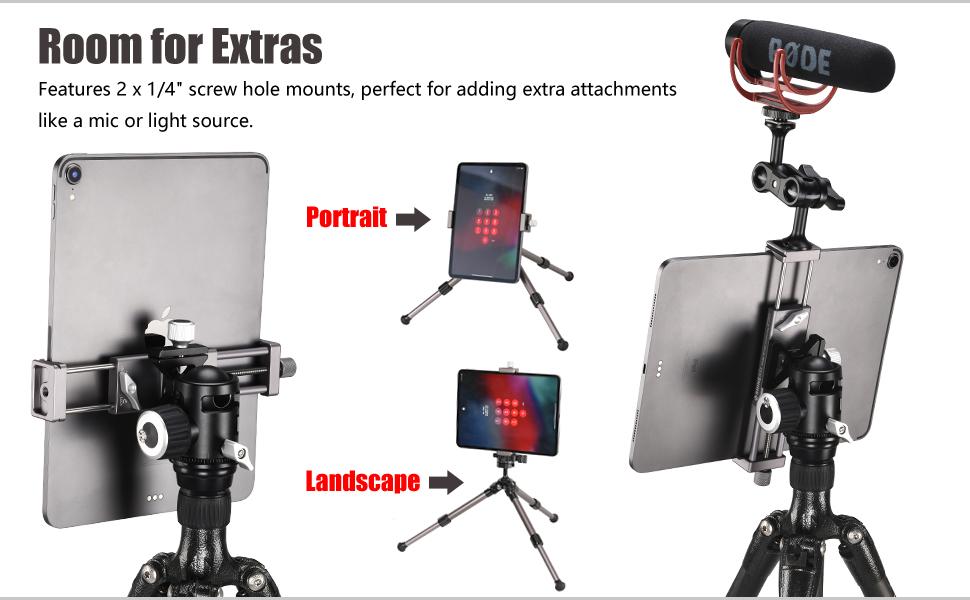 Features 2 x 1/4" screw hole mounts for adding extra attachments like a mic or light source.