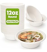 W&amp;Y 12 oz Paper Bowls, 100-Count Disposable Compostable Bowls, Microwave Safe &amp; Heavy Duty, Biode...