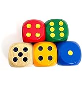 Smartdealspro Set of 5 Random Color Large 1 1/5" Round Edge Wooden Dice (5 Colors with dots)