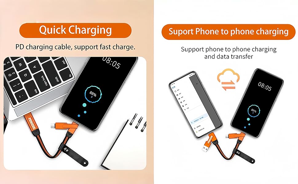 multi charging cable, keychain cable, fast charging cable