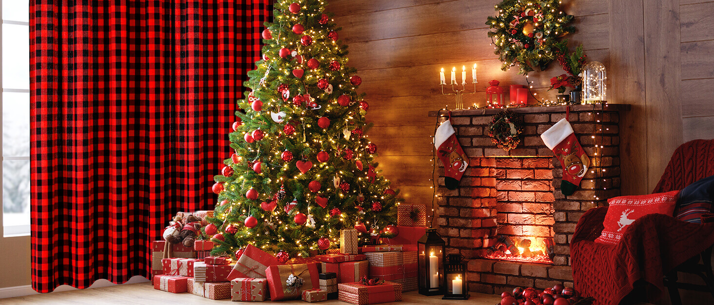 red plaid curtains