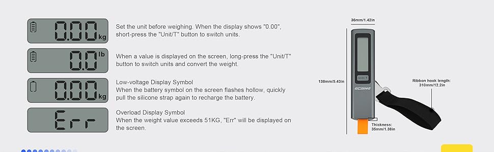 ECSiNG Portable Luggage Scale Battery Free - Digital &amp;amp; Backlit LCD Display