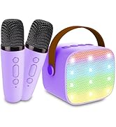 Mini Karaoke Machine for Kids Age 4-12, Bluetooth Speaker with 2 Wireless Microphone &amp; LED Lights...