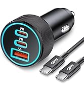 67W 3-Port Super Fast Type C Car Charger USB C for Samsung Galaxy S25 S24 S23 S22 S21 Ultra, iPho...