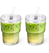 Cafezi 13 oz Glass Tumbler with Glass Straw and Lid, Leak-Proof Reusable Travel Cup for Iced Coff...