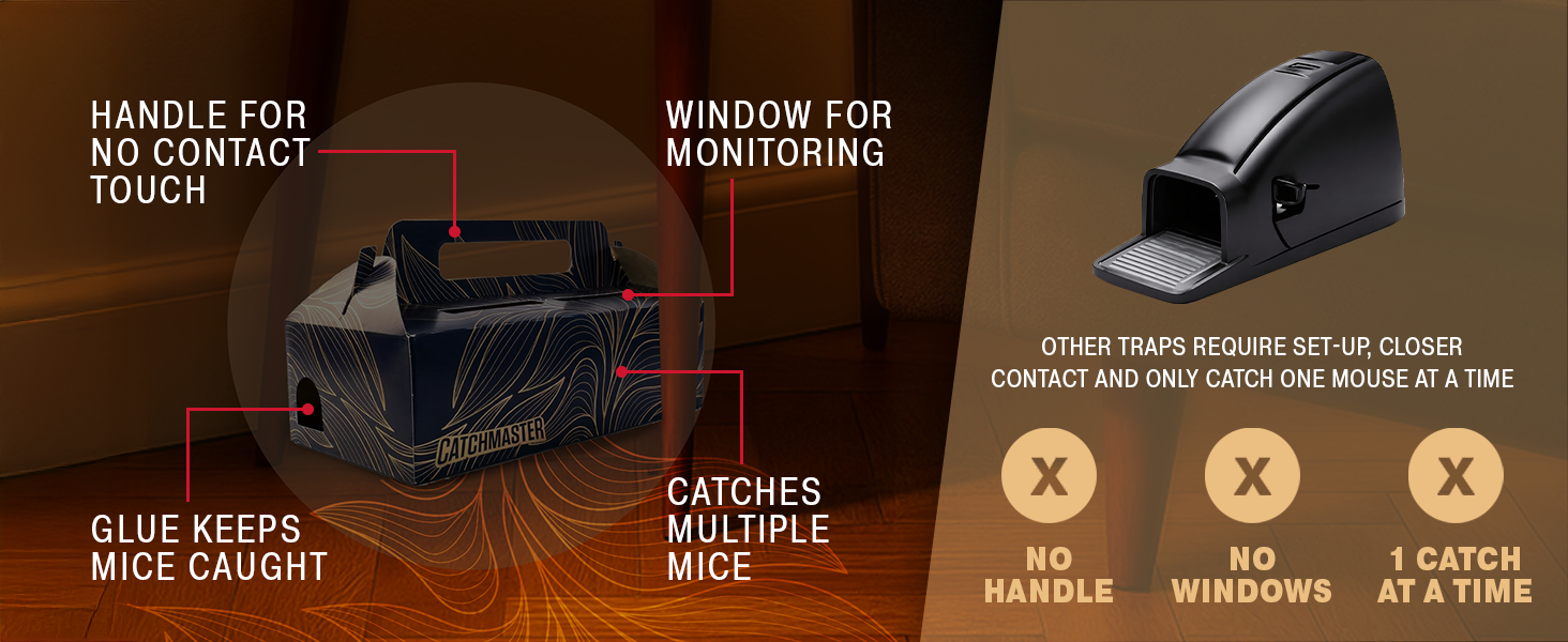 Catchmaster Catch &amp;amp; Toss - No-See, No-Touch Mouse Traps Indoor for Home (2 pk)