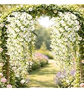 Gugliet UV Resistant Hanging Artificial Morning Glory Vine, Realistic Faux Silk Flowers for Outdo...