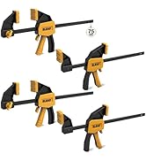 6" Mini Bar Clamps for Woodworking, 4-Piece One-Handed F Clamp/Spreader, 75LBS Load Limit Wood Cl...