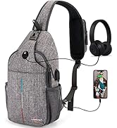 Lumesner Sling Bag Crossbody Backpack with USB Charging Port,Hiking Daypack Shoulder Bag Chest Ba...