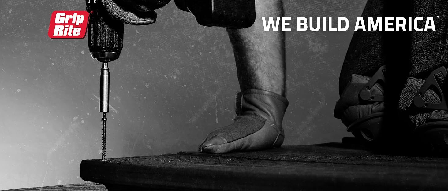 Image of person drilling screw with text reading we build america.