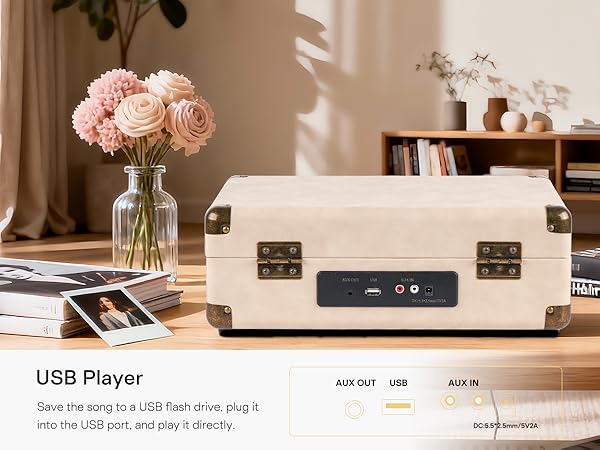 Portable Bluetooth Record Player with USB Playback Rechargeable Battery