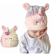 LCBD Microfiber Hair Towel Wrap for Kids, Unicorn Dry Hair Cap Set with Hair Scrunchies, Soft Abs...