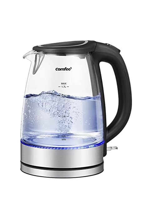 COMFEE' Glass Electric Tea Kettle &amp; Hot Water Kettle Electric, 1.7L Electric Kettle with LED