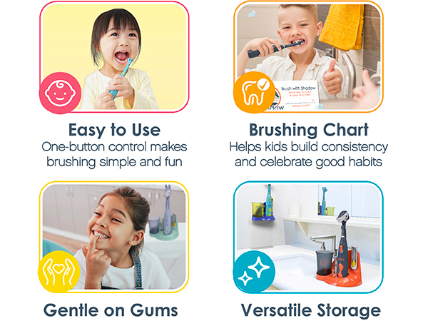 brusheez kids toothbrush kid safe beginners easy to use gentle brushing chart