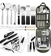 Portable Camping Kitchen Utensil Set-27 Piece Cookware Kit, Stainless Steel Outdoor Cooking and G...