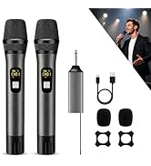 voijump Wireless Microphone, Handheld UHF Dual Metal Cordless Dynamic Mic System with Rechargeabl...