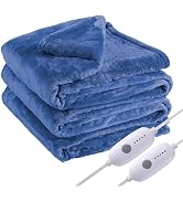Eydna Electric Heated Blanket Queen Size 84"x90", Dual Controllers, Cozy Large Oversized, 5 Heati...