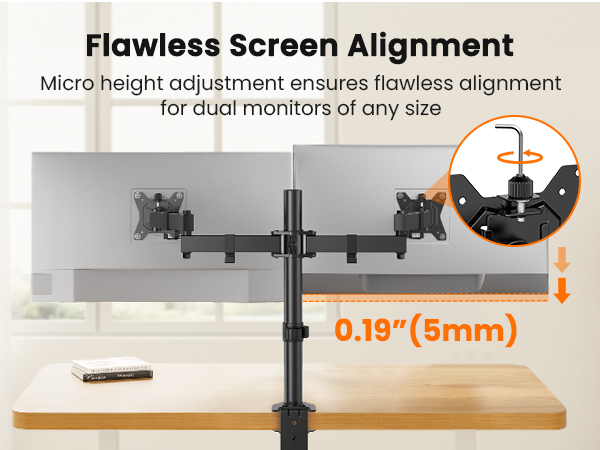 monitor stand features a precise 0.19? dual-monitor alignment system