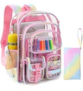 Unineovo Clear Backpack for School, Heavy Duty PVC Transparent Bookbag Set with Cute Accessories,...