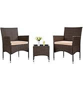PayLessHere 3-Piece Outdoor Wicker Conversation Bistro Set Outdoor Patio Porch Furniture Sets for...