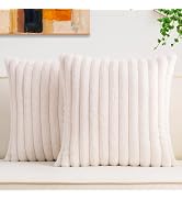 Aegero Pack of 2 Faux Fur Christmas Throw Pillow Covers 18x18 Inch, Soft Plush Striped Neutral Co...
