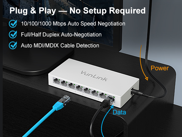 VunLink 8-Port Gigabit Unmanaged Ethernet Switch