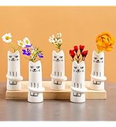 MOUGIGI Set of 5 Cat Flower Vase Bud Ceramic Small Cute Mini Handmade Decor - Unique Modern Tiny ...