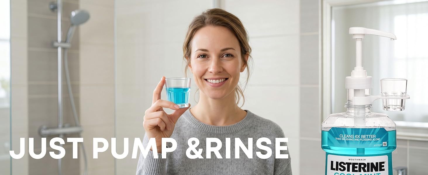 Dispenser Pumps for Listerine 1 or 1.5 Liter Mouthwash Bottles with Cup Holders
