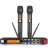 Doslnlya NG-99 Wireless Microphone System with Two Metal Microphones,UHF Handheld Wireless Moving...