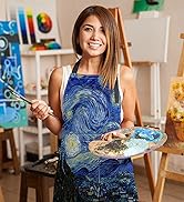 Britimes Starry Apron Home Kitchen Cooking Baking Gardening for Women Men With Pockets Oil Painti...