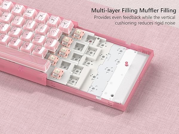 60% Gaming Keyboard Pink, QMK/VIA Creamy Mechanical Keyboard Topographic