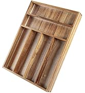 KITEISCAT Acacia Wood Silverware Organizer, Kitchen Utensil Drawer Organizer for Forks &amp; Spoons, ...