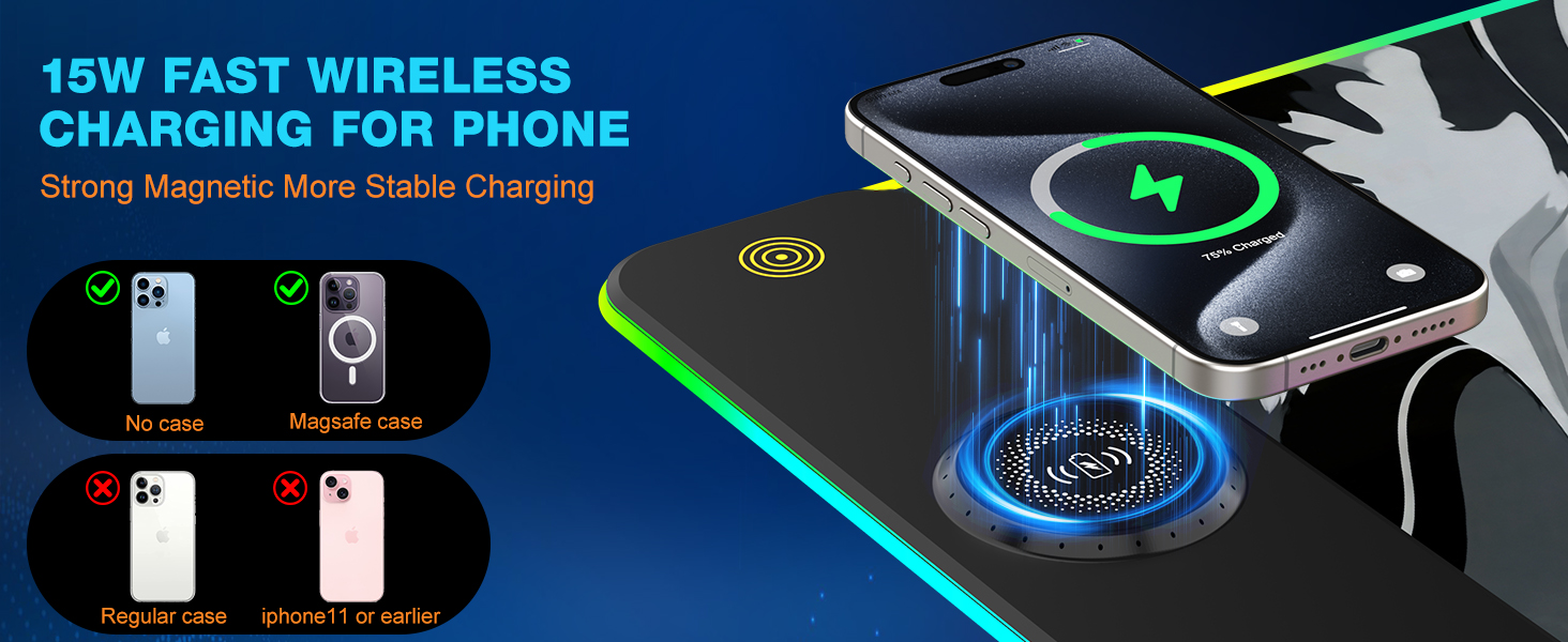 TARKARI Magnetic Wireless Charging RGB Mouse Pad