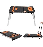 7-in-1 Folding Workbench, 551lbs Capacity, Adjustable Height Portable Work Table, Scaffold, Sawho...