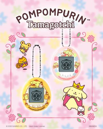 two tamagotchi nano pompompurin devices. One pink and one yellow