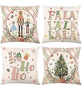 Ni-JASW Pink Nutcracker Christmas Throw Pillow Covers 18x18 inch, Plaid Trees Letters Holiday Xma...