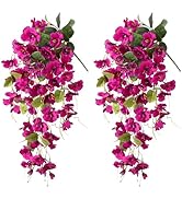 Artificial Hibiscus Fake Hanging Flowers Plants for Outdoors Spring Summer Decor, 2pcs Fuchsia Si...