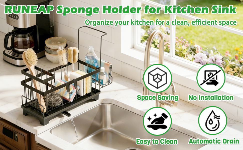 RUNEAP Sponge Holder for Kitchen Sink
