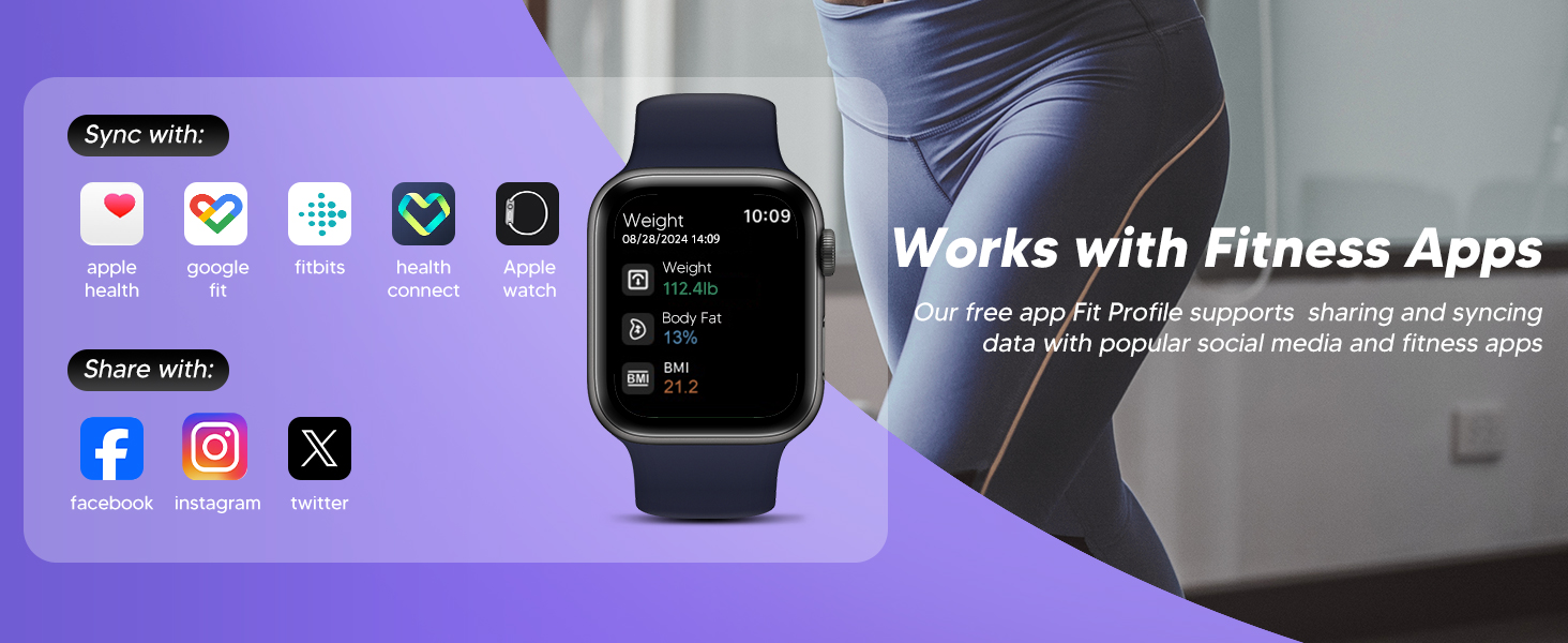 Works with Fitness Apps Our app Fit Profile supports sharing and syncing data with fitness apps