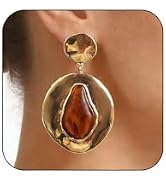 Chunky Gold Brown Crystal Two Tone Dangly Drop Earrings for Women Y2K Vintage Large Waterdrop Res...