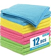 Microfiber Cleaning Cloths 12”x12” 12Pack Lint Free Kitchen Cloths - Extra Thick, Streak-Free, Li...
