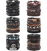 JEWPARK 36Pcs Braided Leather Bracelets for Men Women Woven Ethnic Tribal Rope Wristbands Bracele...
