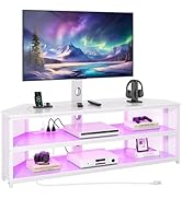 Rolanstar TV Stand with Mount and Power Outlet, Swivel TV Stand with LED Lights for 32/45/55/60/6...
