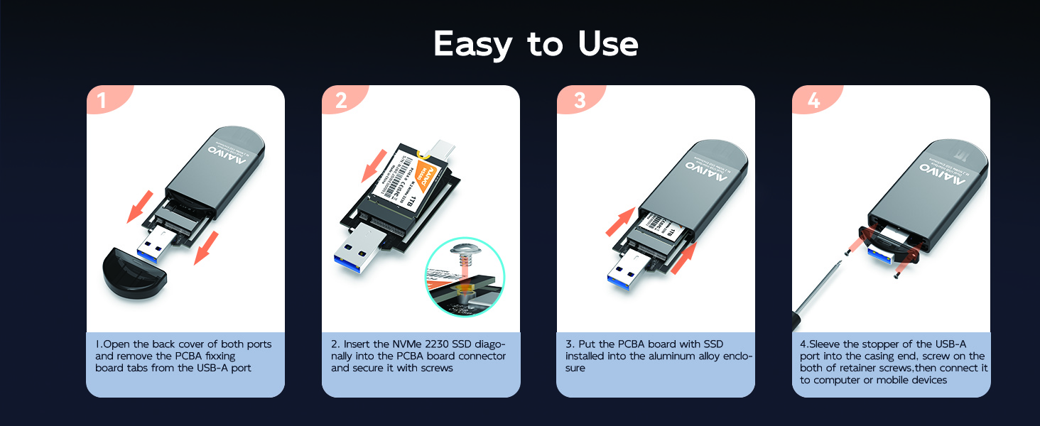 M.2 NVMe 2230 Enclosure USB 3.2 Gen2X1 to USB-A for data backup video editing game upgrade